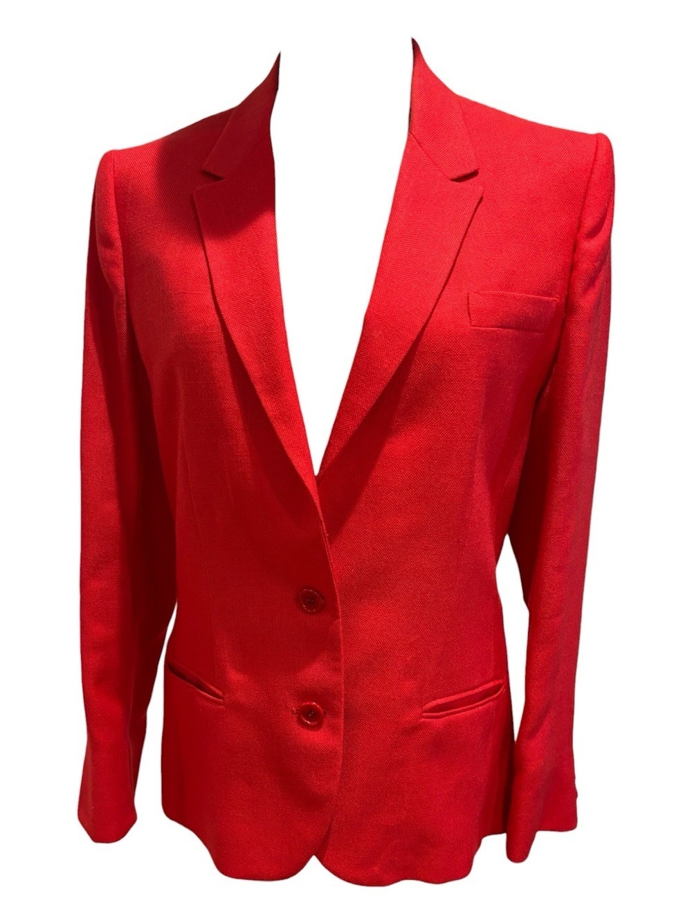 LINEN 90s CLASSIC RED 2 BUTTON FITTED BLAZER FULLY LINED QUIET LUXURY SZ 12 - Picture 3 of 9